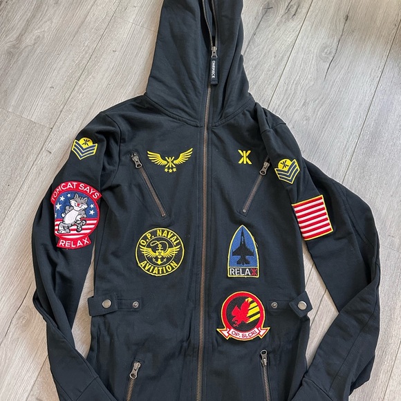 ONEPIECE Black Hooded Jumpsuit with Patches. - Picture 4 of 5